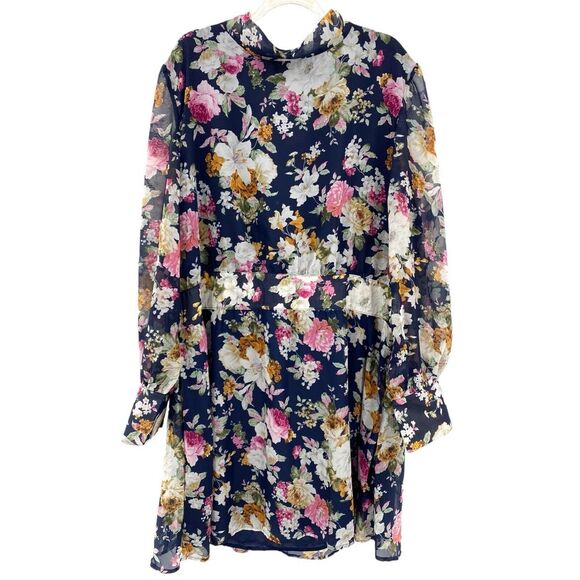 Boohoo Dresses & Skirts - Boohoo 18 Floral Wide‎ Sleeve Skater Dress Rose Leaf High Neck Lined Tunic
